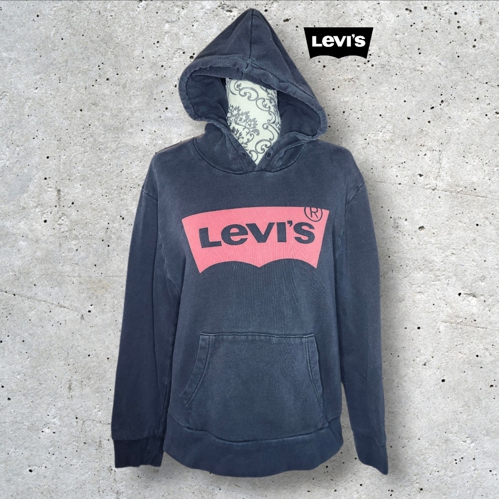 LEVI'S Black Hoodie with Red Logo - Large